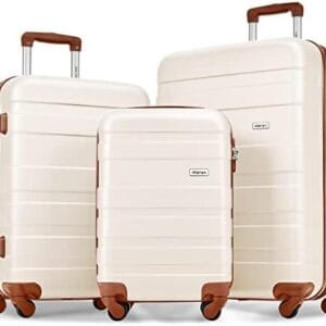 Merax 3 Pcs ABS Hardside Luggage Sets TSA Lock Spinner Wheel Suitcases, Pearly White, 20/24/28 Inch