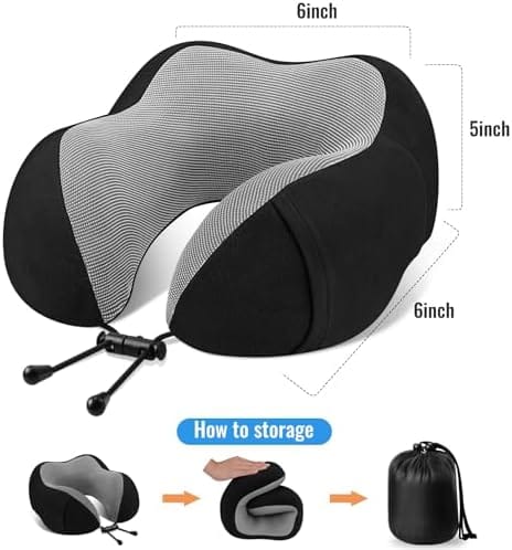 CloudBliss Travel Pillow Premium Memory Foam, Comfortable & Supportive Neck Pillow, Sleeping Neck Pillows for Travel, Airplane Pillow for Sleeping Airplane, Car, Office and Home(Black) - Image 3