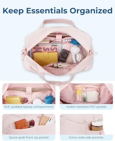 BAGSMART Travel Duffle Bag Gym Bag for Women, 31L Puffer Tote Bag Quilted Laptop Carry on, Weekender Overnight Bag Organizer Duffel Bag for Travel, Khaki - Image 3