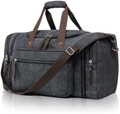 Canvas Expandable Duffle Bag for Men Traveling, Luggage Travel Bag Weekender Overnight Bag,Mens Gym Carry on Duffel Bags(Dark Grey)