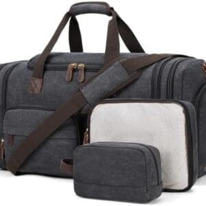 Mens Duffle Bag for Travel 3Pcs Set Travel Bags for Men 60L Expandable Canvas Bag (Dark Gray)