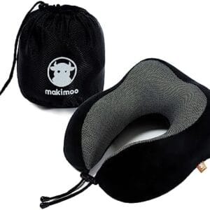 Memory Foam Travel Pillow, Neck Pillow with 360-Degree Head Support, Comfortable and Lightweight, Ideal for Sleeping on Airplane, Car, Train, Bus and Home Use, Comes with Storage Bag (Black)