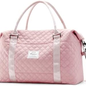 Travel Duffel Bag,Shoulder Weekender Overnight Bag for Women,Personal Item Carry On Bag,Pink