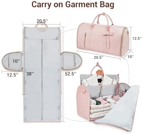 Garment Bags for Travel, Convertible Suit Travel Bag for Women, Stylish Carry On Garment Bag with Toiletry Pocket, Shoulder Strap and Shoes Compartment, 2 in 1 Foldable PU Leather Duffle Bag, Pink - Image 2