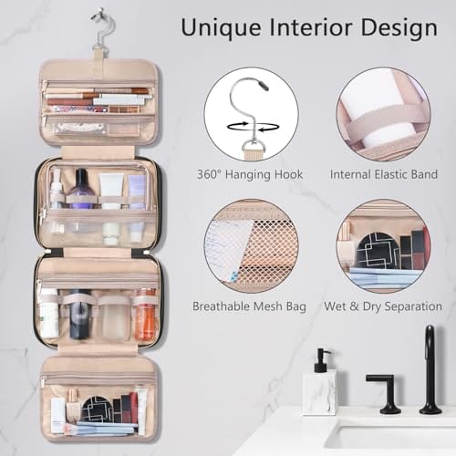 Wedama Toiletry Bag for Women, Hanging Travel Toiletry Bag with Jewelry Organizer Compartment Large Makeup Bag, PVC Waterproof Cosmetic Travel Bag for Travel Business Trips Camping Bathroom, Black - Image 5