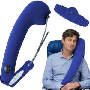 TRAVELREST Ultimate Travel Pillow & Body Pillow - Headrest, Auto, Bus, Train, Office Napping, Camping, Wheelchairs, Comfort and Support, Rolls Up, Straps to Airplane Seat & Car - Blue