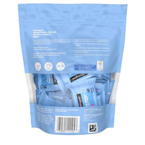 Neutrogena Makeup Remover Wipes Singles, Individually Wrapped Face Wipes, Daily Facial Cleanser Towelettes, Gently Removes Oil & Makeup, Alcohol-Free Makeup Wipes, 20 ct - Image 8