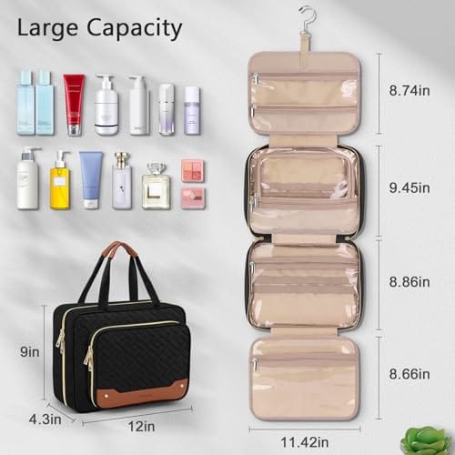 Wedama Toiletry Bag for Women, Hanging Travel Toiletry Bag with Jewelry Organizer Compartment Large Makeup Bag, PVC Waterproof Cosmetic Travel Bag for Travel Business Trips Camping Bathroom, Black - Image 4