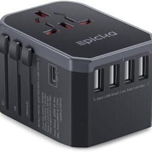 EPICKA Universal Travel Adapter One International Wall Charger AC Plug Adaptor with 5.6A Smart Power and 3.0A USB Type-C for USA EU UK AUS (TA-105, Grey)