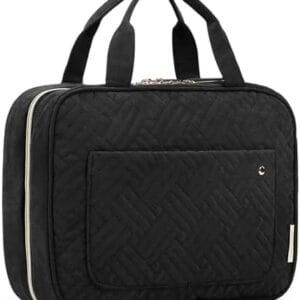 BAGSMART Toiletry Bag Travel Bag with Hanging Hook, Water-resistant Makeup Cosmetic Bag Travel Organizer for Accessories, Shampoo, Full-size Container, Toiletries (Black, Medium)