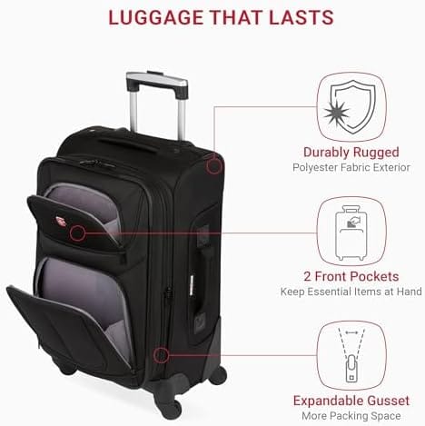 SwissGear Sion Softside Expandable Luggage, Black, Carry-On 21-Inch - Image 3