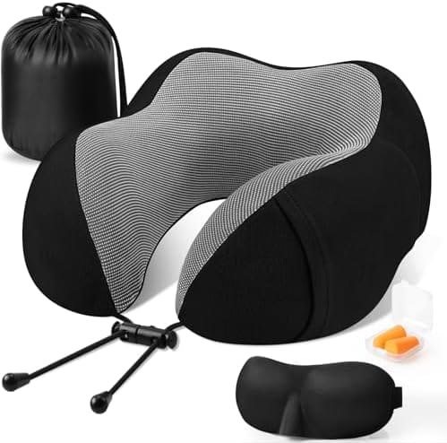 CloudBliss Travel Pillow Premium Memory Foam, Comfortable & Supportive Neck Pillow, Sleeping Neck Pillows for Travel, Airplane Pillow for Sleeping Airplane, Car, Office and Home(Black)
