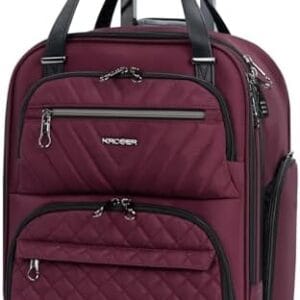 KROSER Carry On Underseat Multi-functional, 16-inch Underseater Lightweight Overnight Suitcase for Women, Burgundy