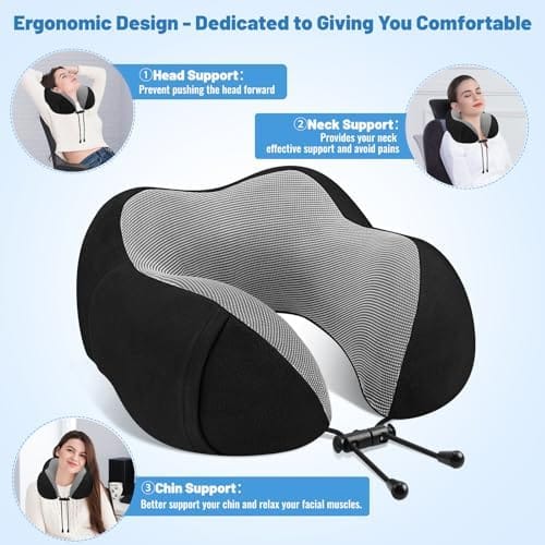 CloudBliss Travel Pillow Premium Memory Foam, Comfortable & Supportive Neck Pillow, Sleeping Neck Pillows for Travel, Airplane Pillow for Sleeping Airplane, Car, Office and Home(Black) - Image 5