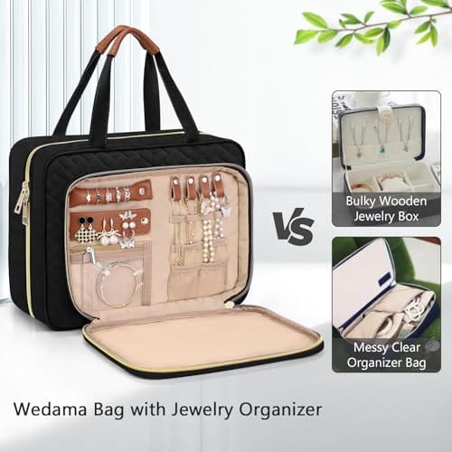 Wedama Toiletry Bag for Women, Hanging Travel Toiletry Bag with Jewelry Organizer Compartment Large Makeup Bag, PVC Waterproof Cosmetic Travel Bag for Travel Business Trips Camping Bathroom, Black - Image 3