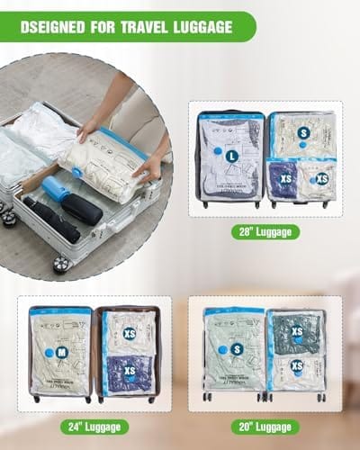Vacuum Storage Bags for Travel, 16 Pack (4L+4M+4S+4XS) Vacuum Seal Bags with Wireless Rechargeable Electric Pump, Travel Essentials Space Saving Bags for Clothes, Luggage, Carry-on Suitcase, Backpack - Image 6