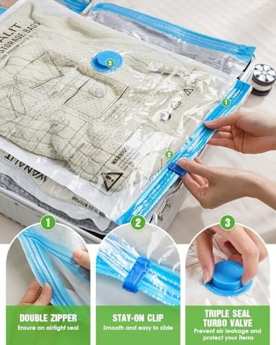 Vacuum Storage Bags for Travel, 16 Pack (4L+4M+4S+4XS) Vacuum Seal Bags with Wireless Rechargeable Electric Pump, Travel Essentials Space Saving Bags for Clothes, Luggage, Carry-on Suitcase, Backpack - Image 7