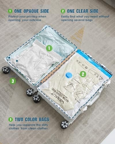 Vacuum Storage Bags for Travel, 16 Pack (4L+4M+4S+4XS) Vacuum Seal Bags with Wireless Rechargeable Electric Pump, Travel Essentials Space Saving Bags for Clothes, Luggage, Carry-on Suitcase, Backpack - Image 4