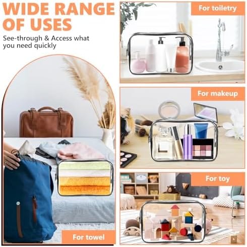 AURUZA 4 Pack Clear Toiletry Bag, Portable Travel Makeup Pouch with Zipper, TSA Approved Organizer, PVC Cosmetic for Airport Airline Compliant - Image 6