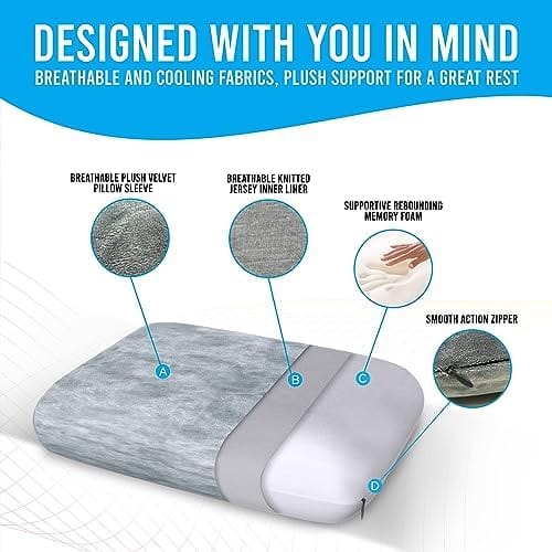 Cooling Memory Foam Travel Pillow for Outdoors, Road Trips & Flights - Velvet Plush Compact Travel Pillow Memory Foam & Case - Camping Pillows for Sleeping - Lightweight Backpacking Pillow - Image 3
