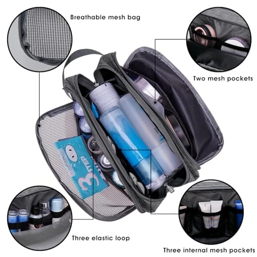 Toiletry Bag for Men Hanging Dopp Kit Water Resistant Shaving Bag Small Toiletry Bag for Traveling (Denim Grey) - Image 3
