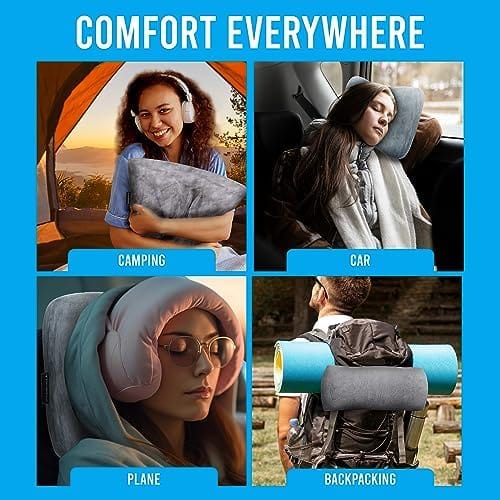 Cooling Memory Foam Travel Pillow for Outdoors, Road Trips & Flights - Velvet Plush Compact Travel Pillow Memory Foam & Case - Camping Pillows for Sleeping - Lightweight Backpacking Pillow - Image 7