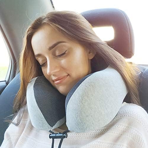 napfun Neck Pillow for Traveling, Upgraded Travel Neck Pillow for Airplane 100% Pure Memory Foam Travel Pillow for Flight Headrest Sleep, Portable Plane Accessories, Light Grey - Image 6