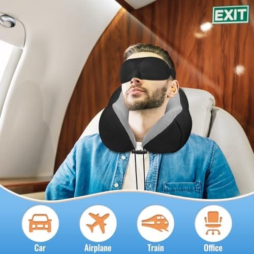 CloudBliss Travel Pillow Premium Memory Foam, Comfortable & Supportive Neck Pillow, Sleeping Neck Pillows for Travel, Airplane Pillow for Sleeping Airplane, Car, Office and Home(Black) - Image 7